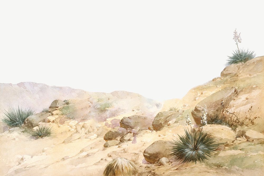 Wild west landscape watercolor border psd. Remixed from Herman Wendelborg Hansen artwork, by rawpixel.