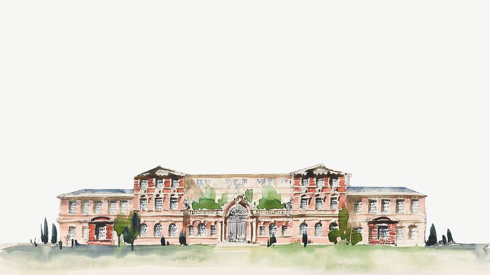 School architecture watercolor border psd. Remixed from Whitney Warren Jr  artwork, by rawpixel.
