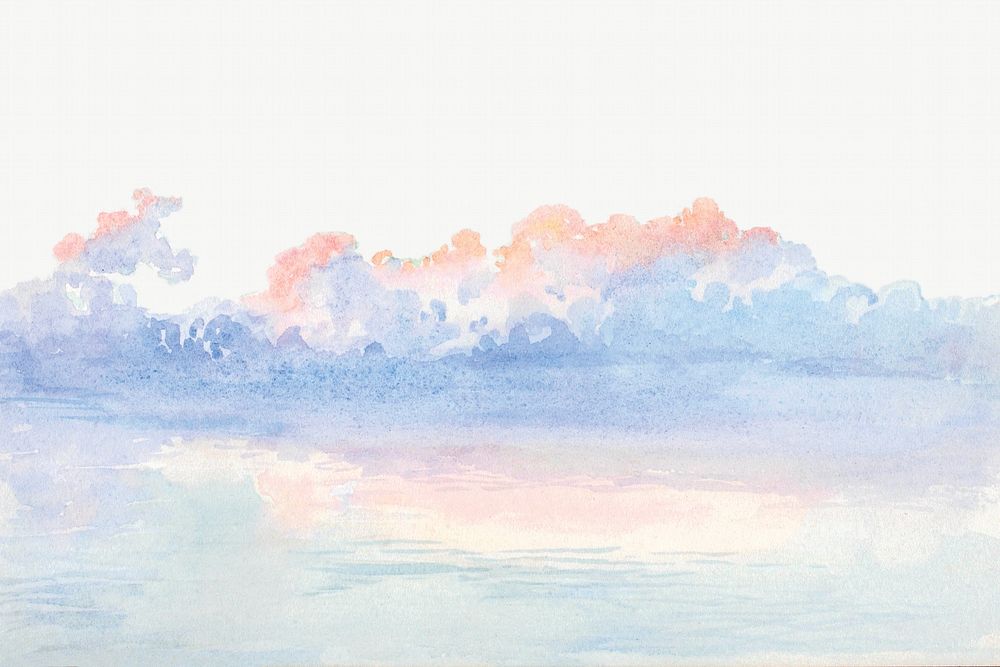 Pastel sky watercolor border. Remixed from George Elbert Burr artwork, by rawpixel.