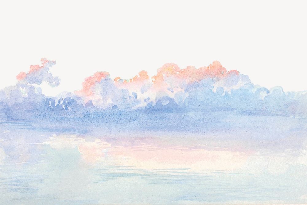 Pastel sky watercolor border psd. Remixed from George Elbert Burr artwork, by rawpixel.