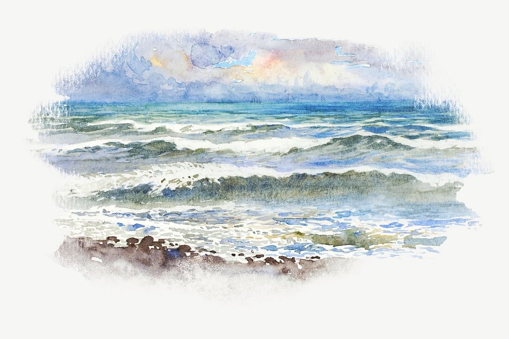 Ocean watercolor illustration element psd. Remixed from George Elbert Burr artwork, by rawpixel.