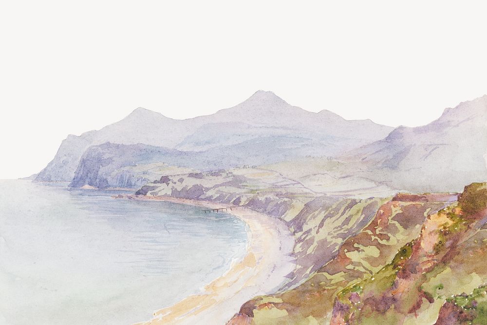 Welsh coast watercolor border. Remixed from George Elbert Burr artwork, by rawpixel.