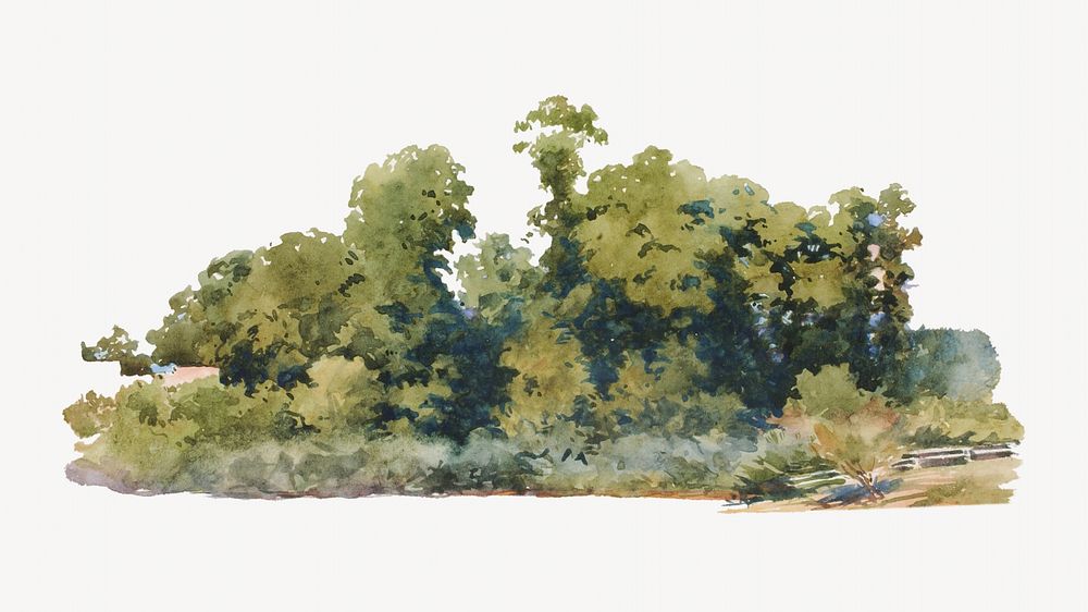 Green trees watercolor illustration element. Remixed from George Elbert Burr artwork, by rawpixel.