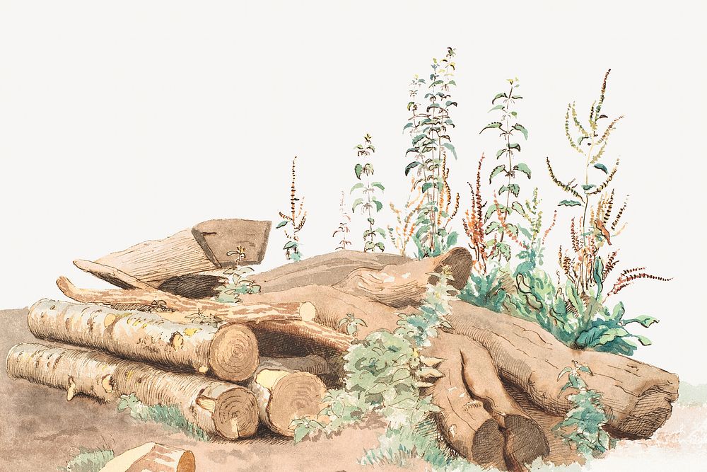 Wooden logs watercolor border. Remixed from Johan Thomas Lundbye artwork, by rawpixel.