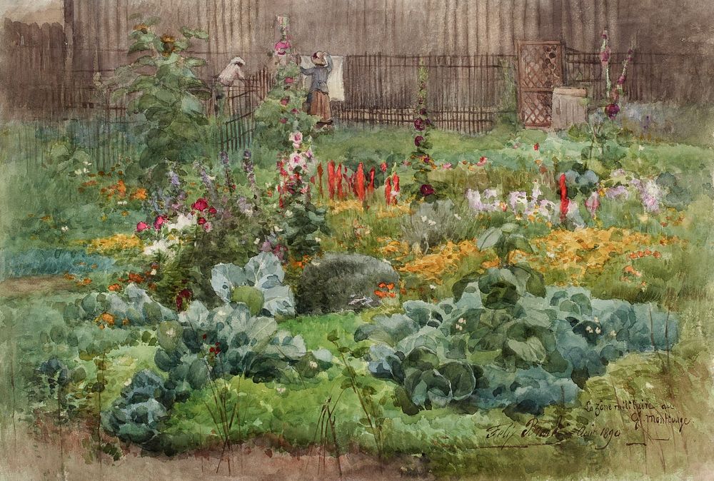 A flower garden in Grand-Montrouge in 1890. Digitally enhanced by rawpixel.
