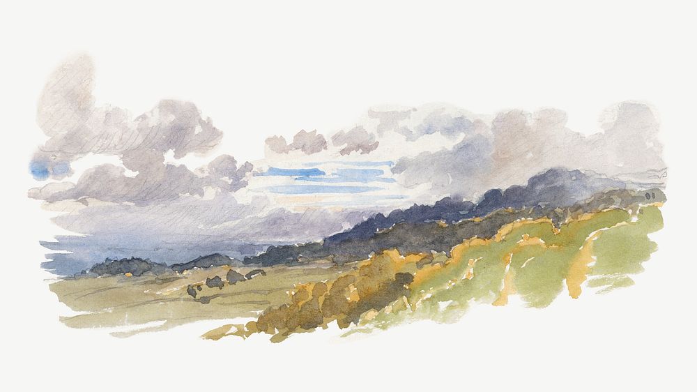 Nature hill watercolor illustration element psd. Remixed from Friedrich Carl von Scheidlin artwork, by rawpixel.