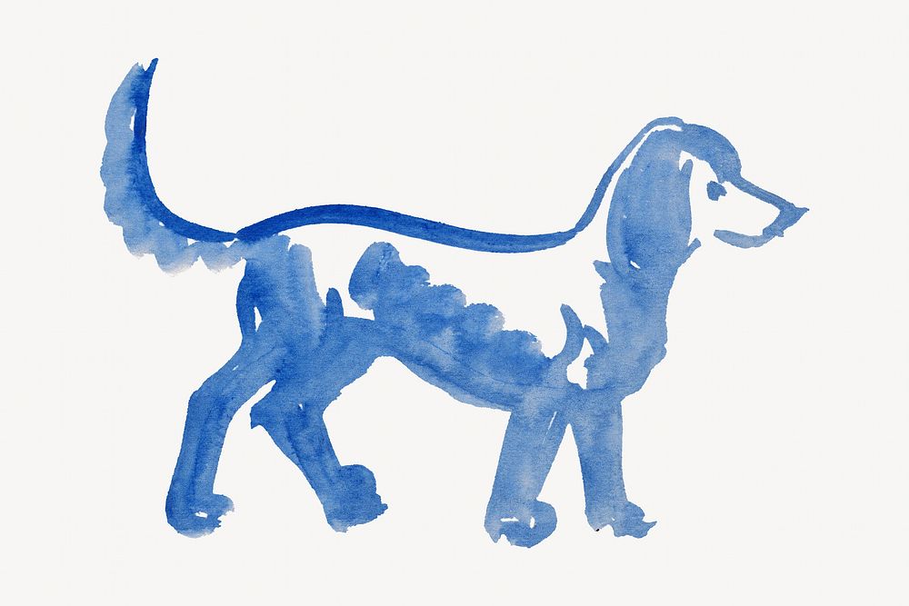 Blue dog illustration watercolor illustration element. Remixed from Arnold Peter Weisz-Kubínčan artwork, by rawpixel.