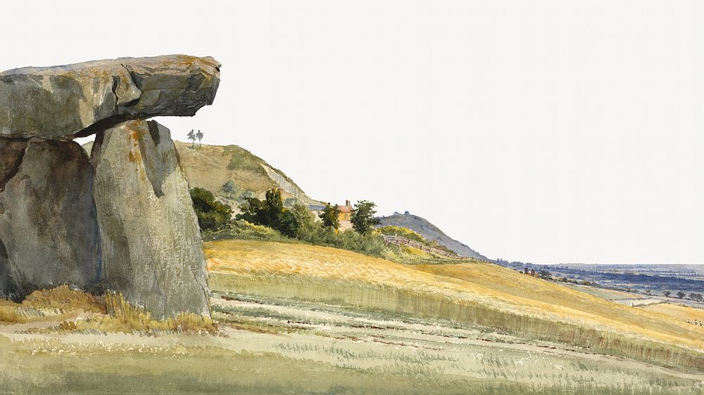 Rocks in Kent watercolor border. Remixed from Alfred Gomersal Vickers artwork, by rawpixel.