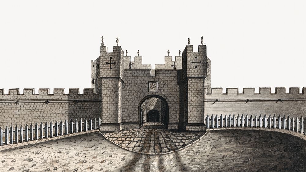 Old castle watercolor border. Remixed from William Beilby artwork, by rawpixel.