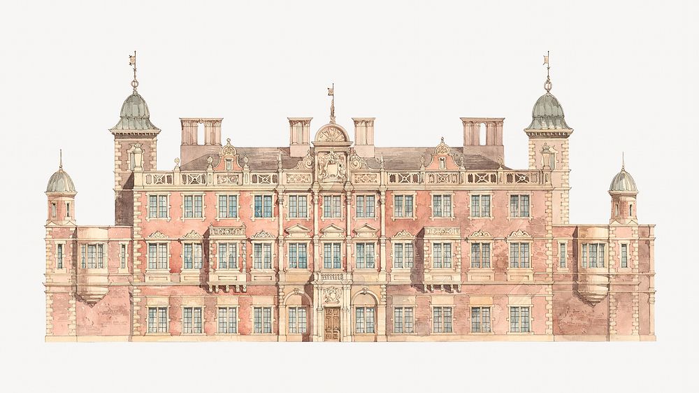 Kelham Hall building watercolor illustration element. Remixed from vintage artwork by rawpixel.