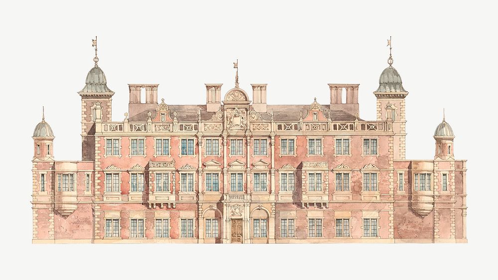 Kelham Hall building watercolor illustration element psd. Remixed from vintage artwork by rawpixel.