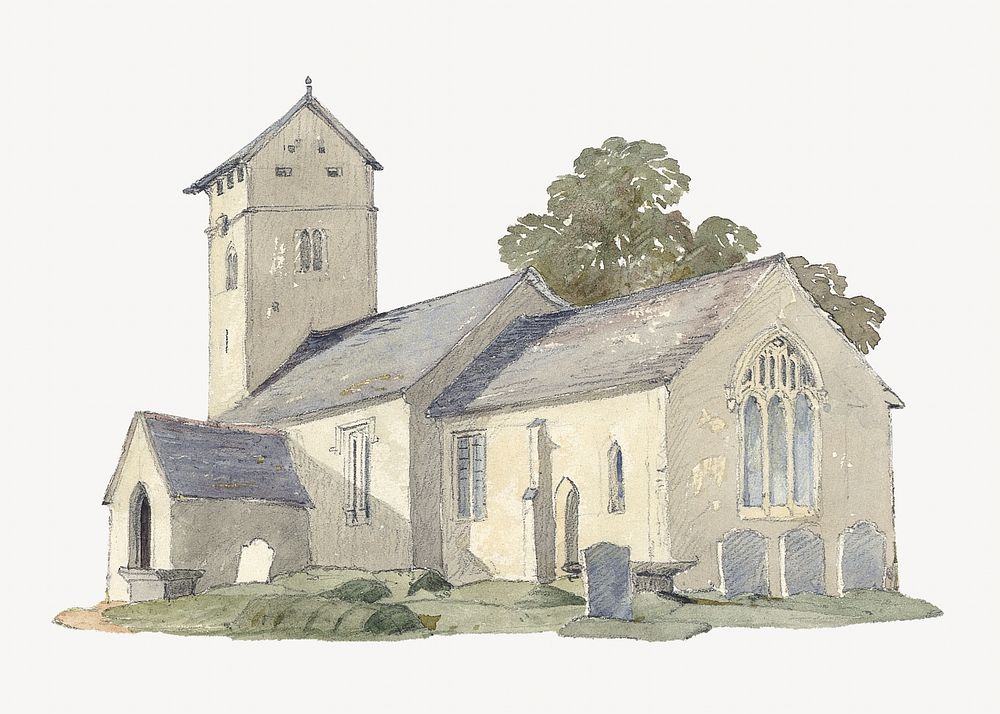 Old church watercolor illustration element. Remixed from Rev. James Bulwer artwork, by rawpixel.