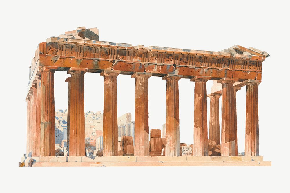 The Parthenon watercolor illustration element psd. Remixed from Thomas Hartley Cromek artwork, by rawpixel.