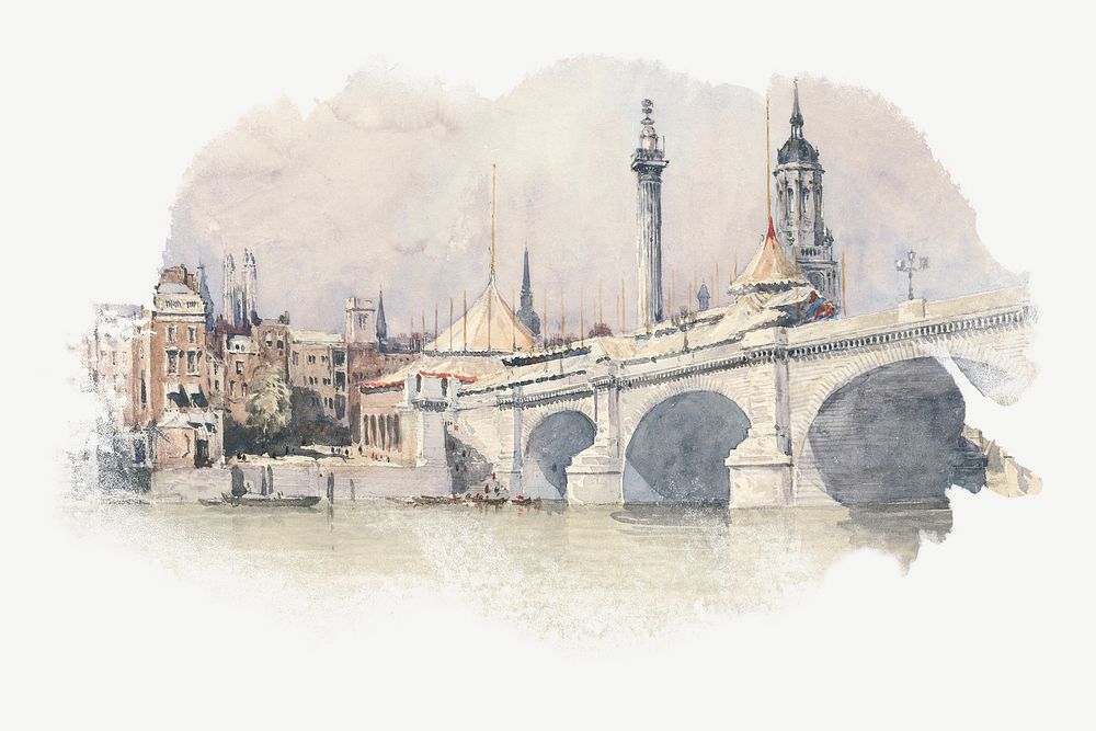 New London Bridge watercolor illustration element psd. Remixed from vintage artwork by rawpixel.