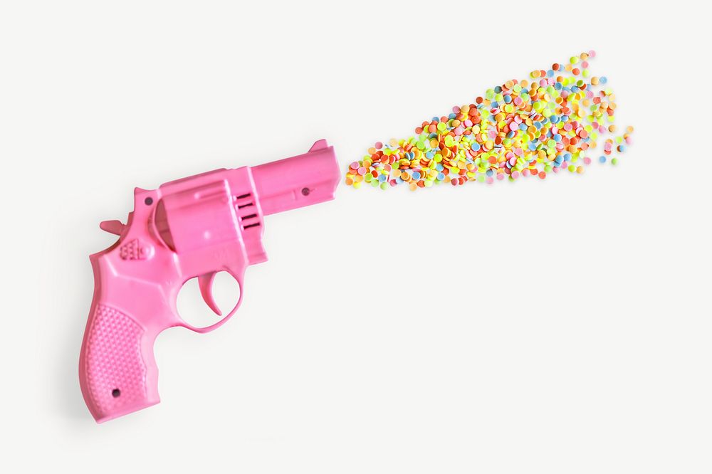Bright and colorful plastic toy gun collage element psd