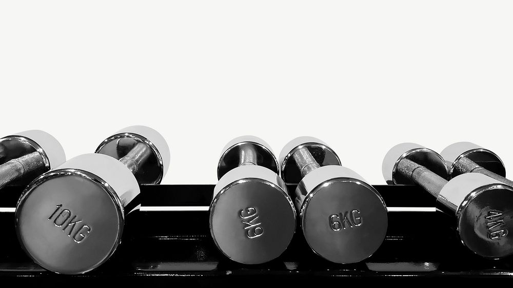 Close up of dumbbells in a gym collage element psd