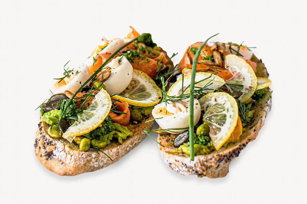 Fresh homemade open faced sandwich isolated image