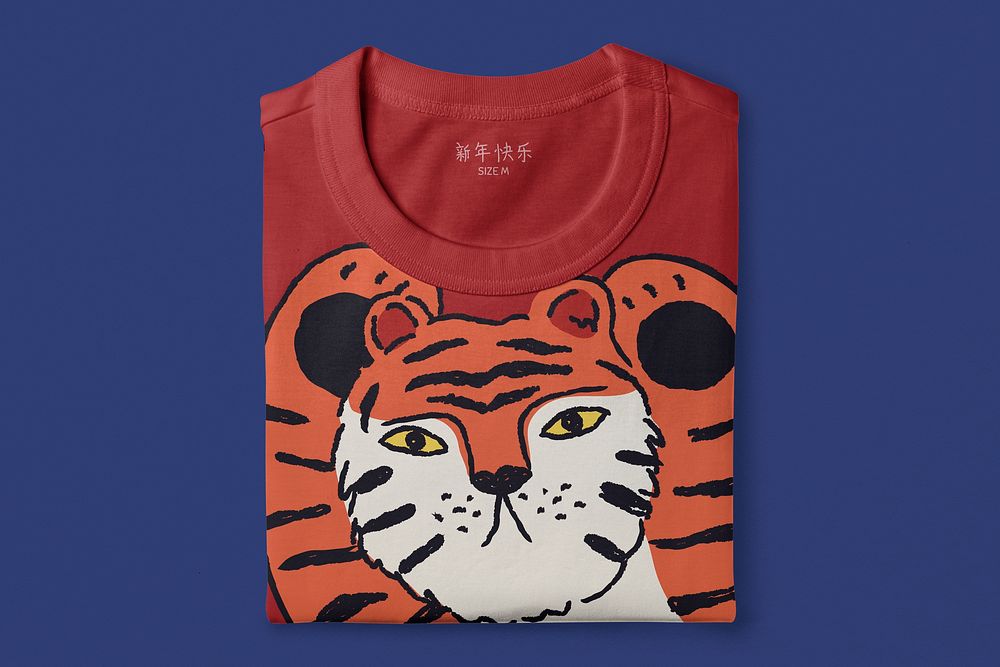 Tiger printed t-shirt mockup, Chinese New Year celebration fashion psd