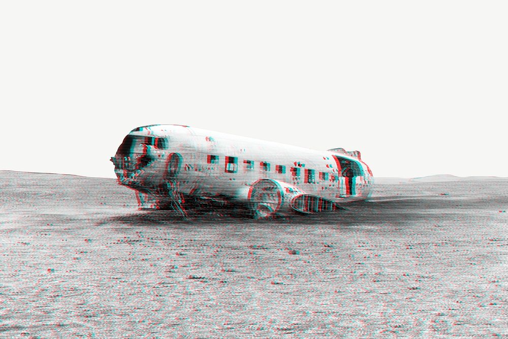 Abandoned airplane on the moon collage element psd