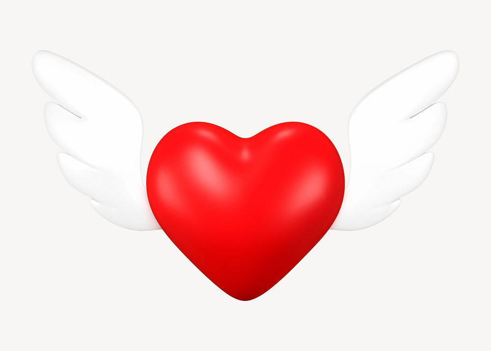 Heart wings clipart, 3d birthday graphic