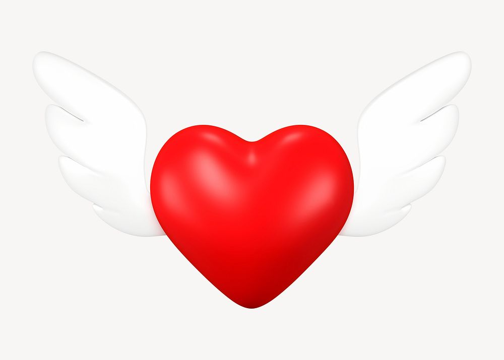 Heart wings clip art, 3d birthday graphic psd