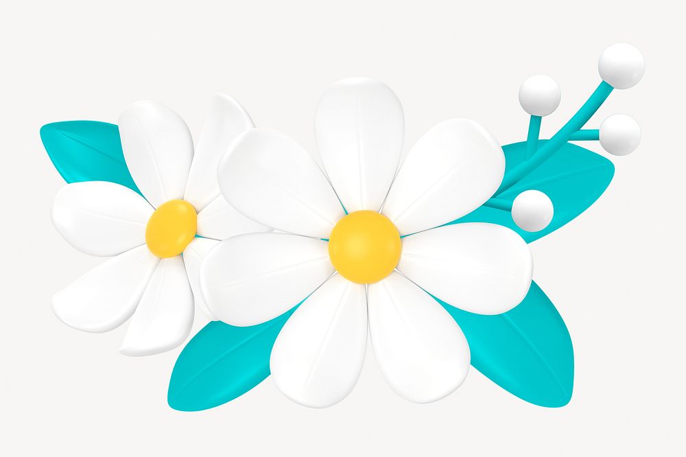 White flower border clipart, 3D illustration