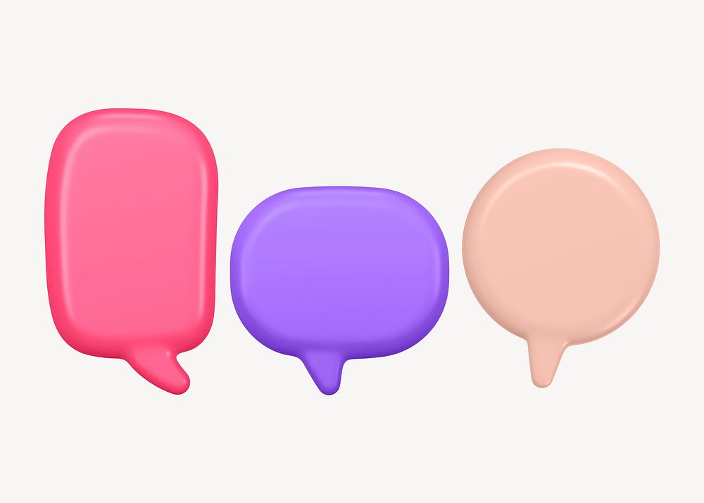 Colorful speech bubble stickers, announcement graphic psd