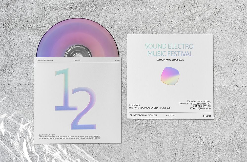 CD album cover mockup, music product branding psd