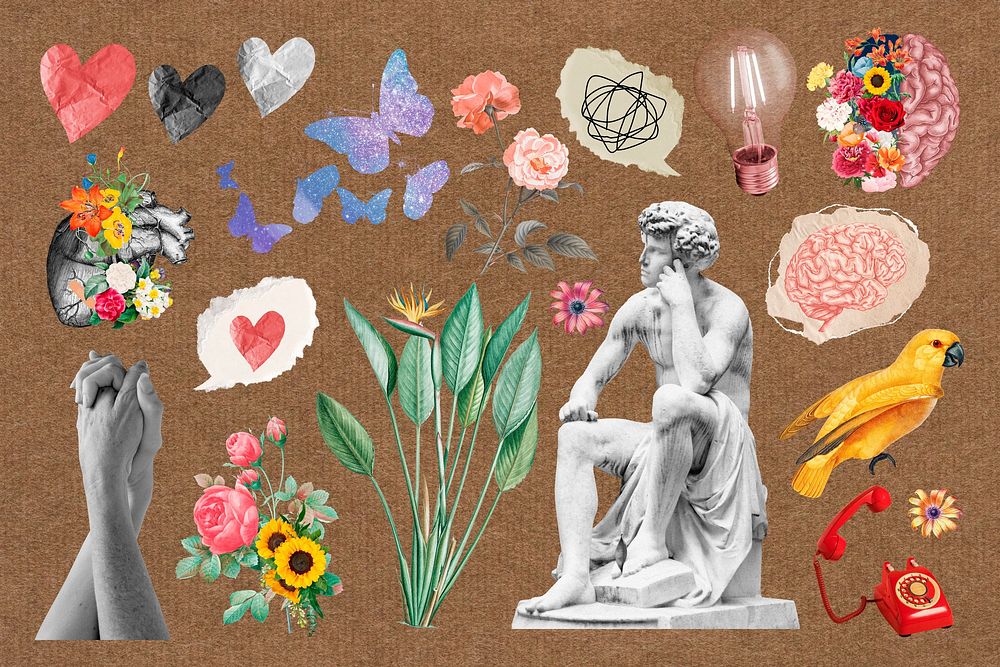 Aesthetic Greek God statue  collage element set psd