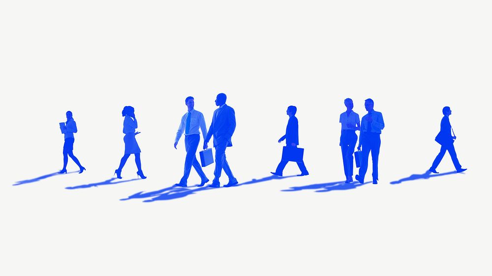 Blue businesspeople walking element, digital remix psd