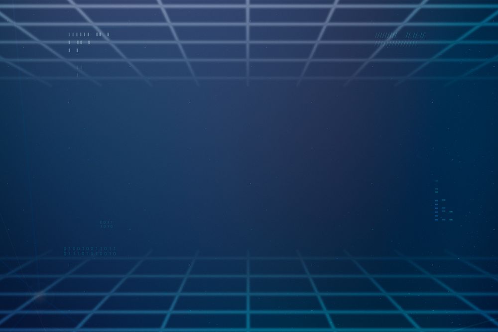 Dark blue gradient synthwave background, retro-futuristic