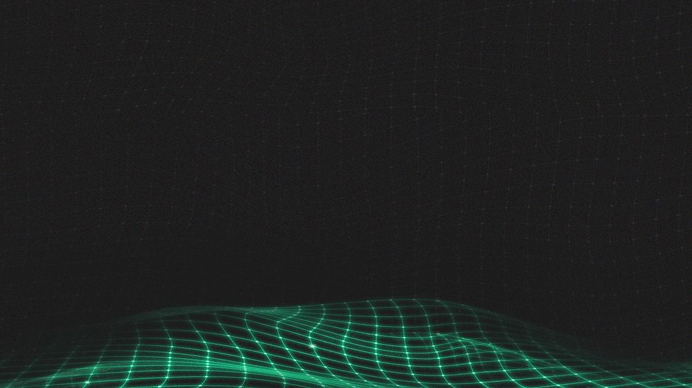 Technology dark green desktop wallpaper, abstract grid wave, digital remix