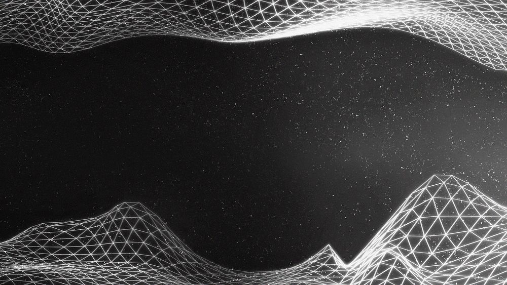 Abstract black desktop wallpaper, grid wave border, digital remix