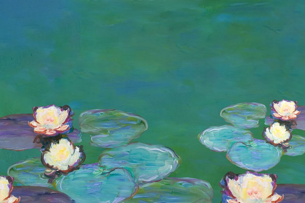 Monet's water lilies border background. Famous art remixed by rawpixel.