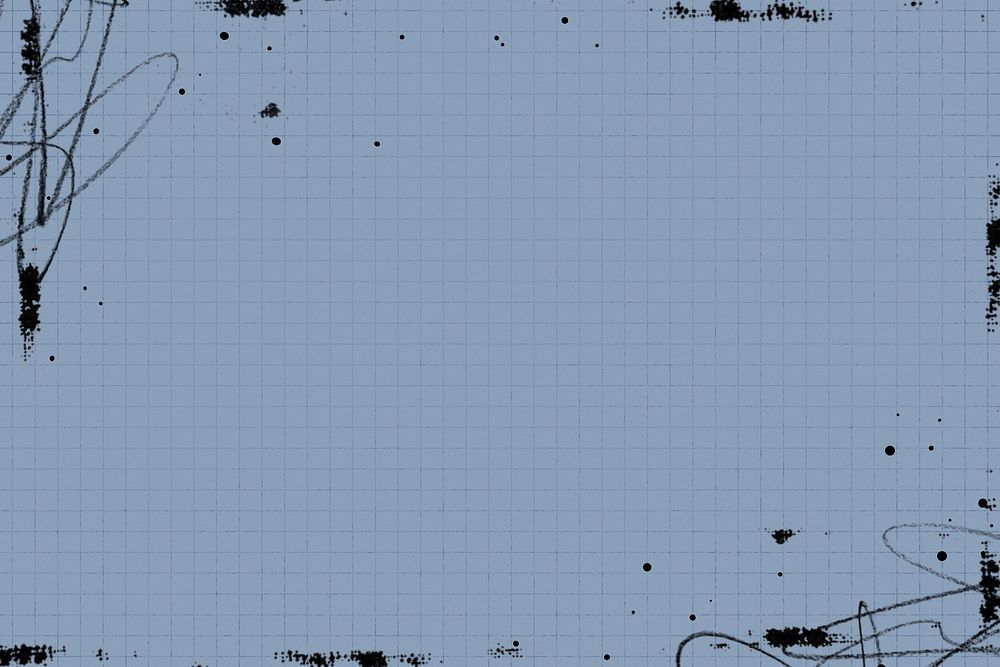 Blue grid pattern background, ink stain border