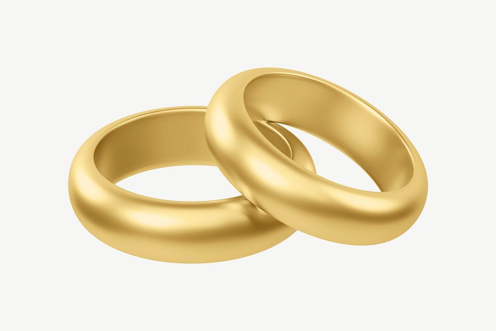 Gold wedding rings, 3D jewelry collage element psd