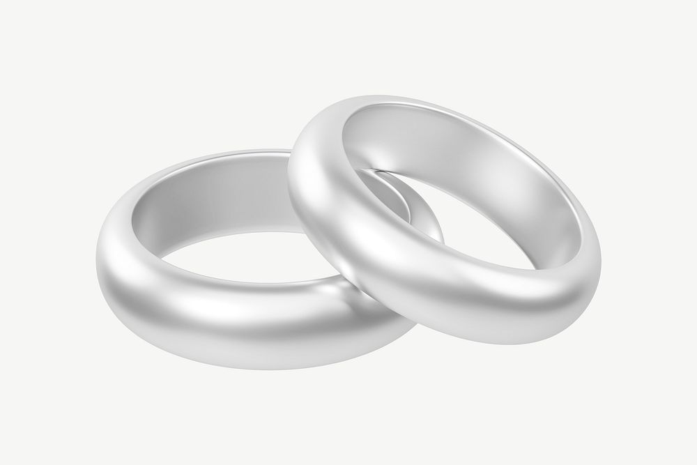 Silver wedding rings, 3D jewelry collage element psd