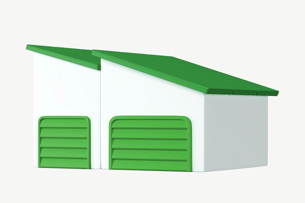 3D green factory building, collage element psd