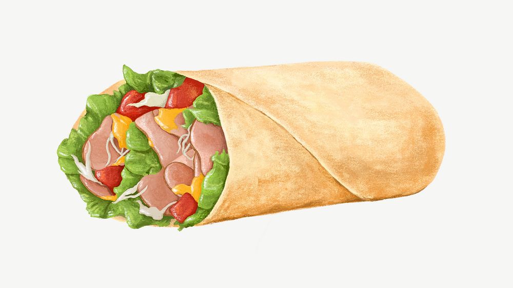 Mexican salad wrap, food collage element psd