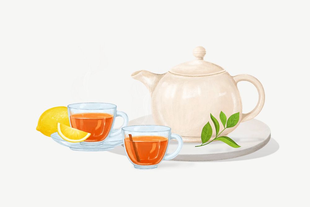 Hot lemon tea, drinks & refreshment collage element psd