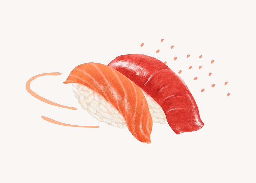 Japanese salmon sushi, Asian food illustration