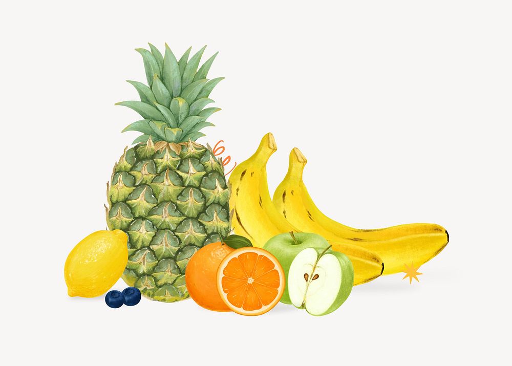 Variety of fruits, healthy food illustration