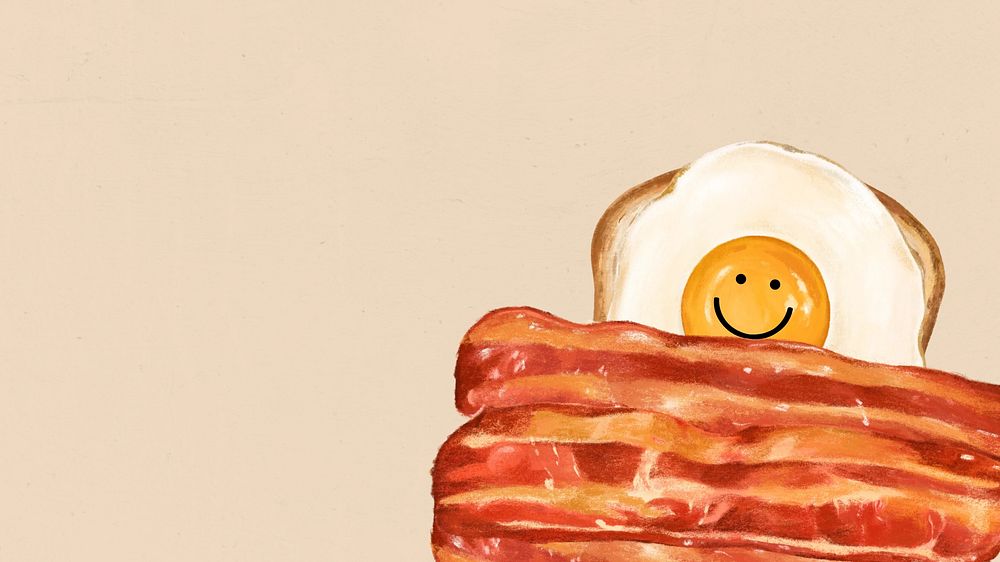 Fried egg toast computer wallpaper, bacon breakfast illustration