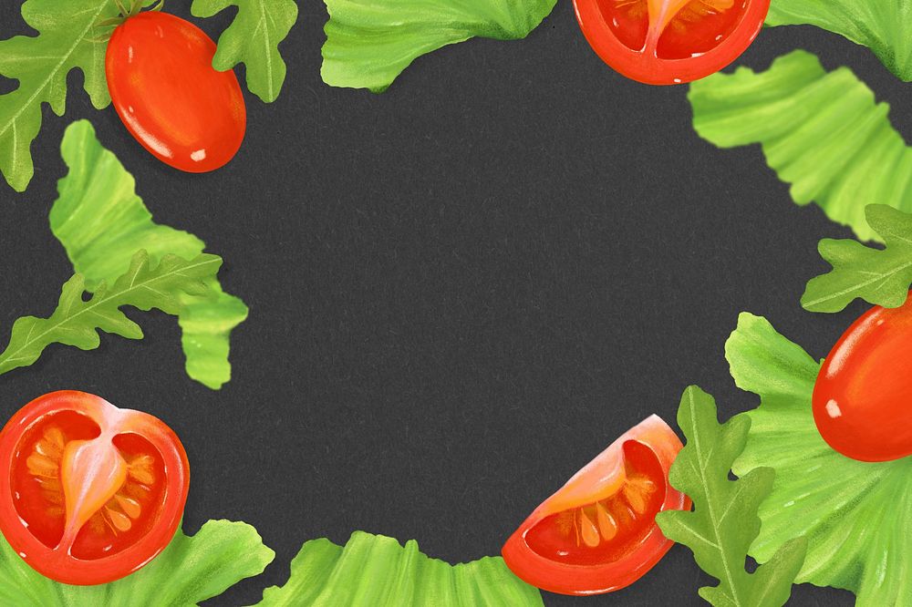 Salad vegetables frame background, black textured design