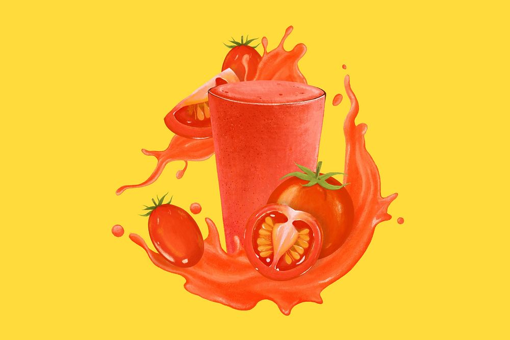 Tomato juice splash, healthy  drink illustration