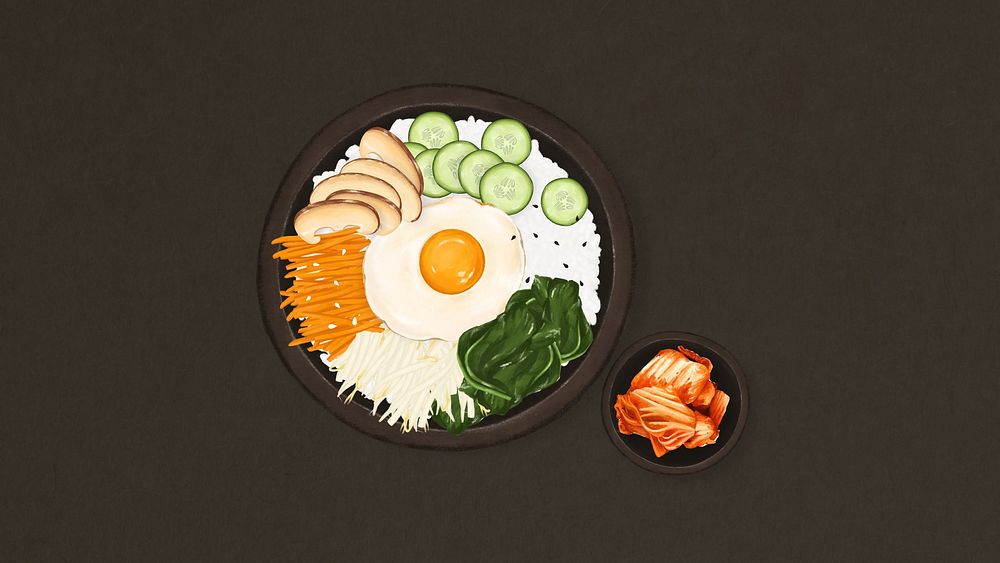 Korean bibimbap food desktop wallpaper, Asian cuisine illustration