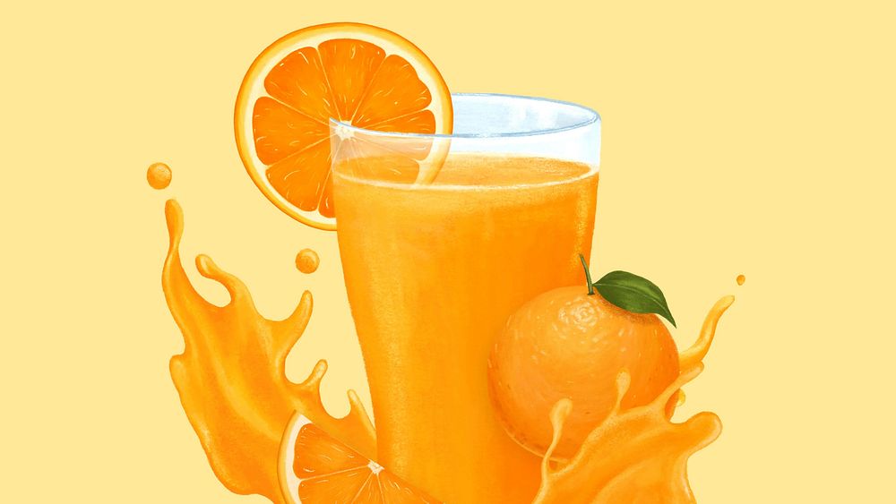 Orange juice splash desktop wallpaper, healthy drink illustration