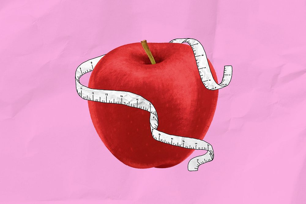 Apple tape measure, diet fruit illustration