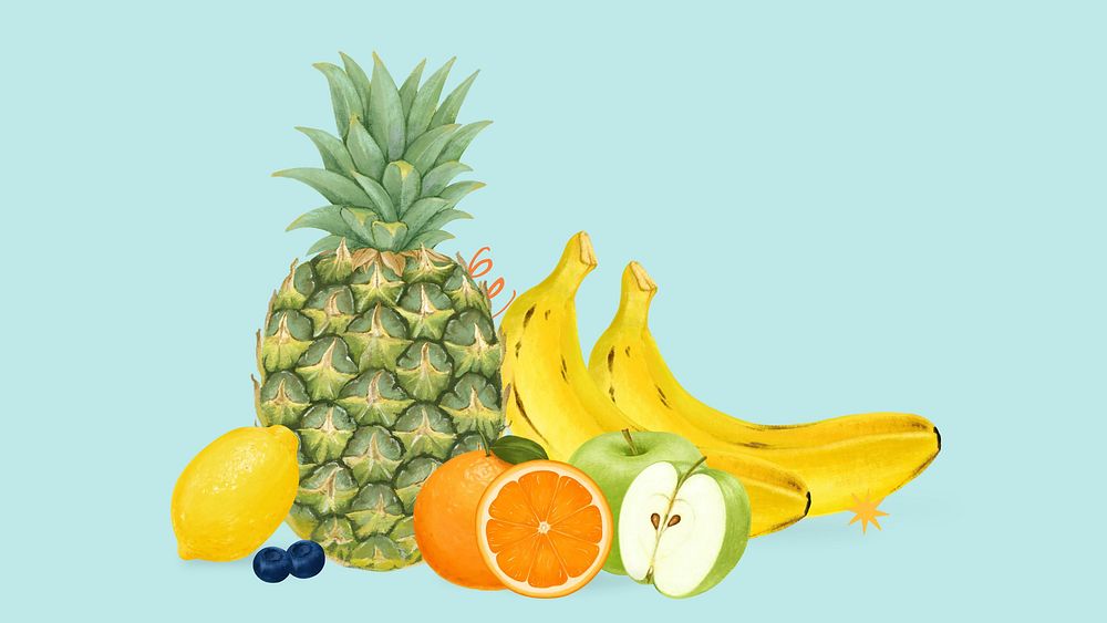 Healthy fruit desktop wallpaper, blue food background