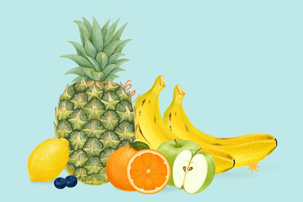 Variety of fruits, healthy food illustration